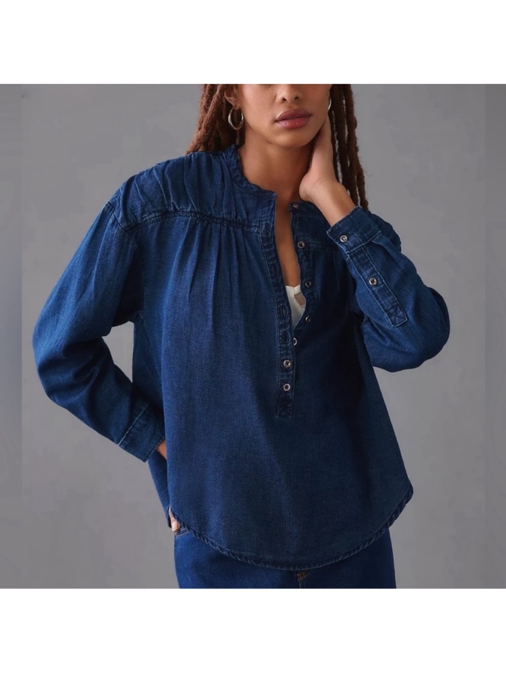 Anthropologie Pilcro Denim Henley pleated blouse size medium